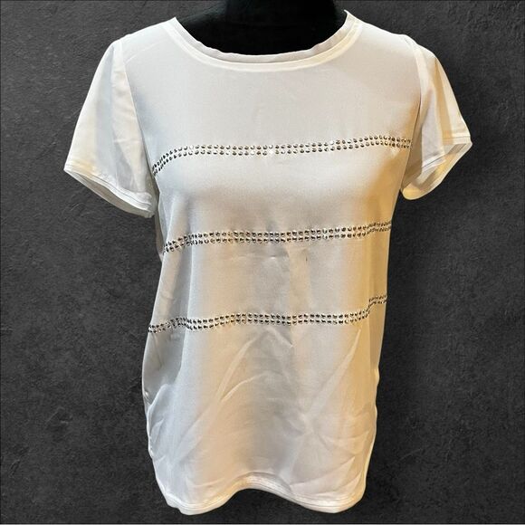 Michael Kors White Short Sleeve Tee with Silver Stud Design - Picture 1 of 11